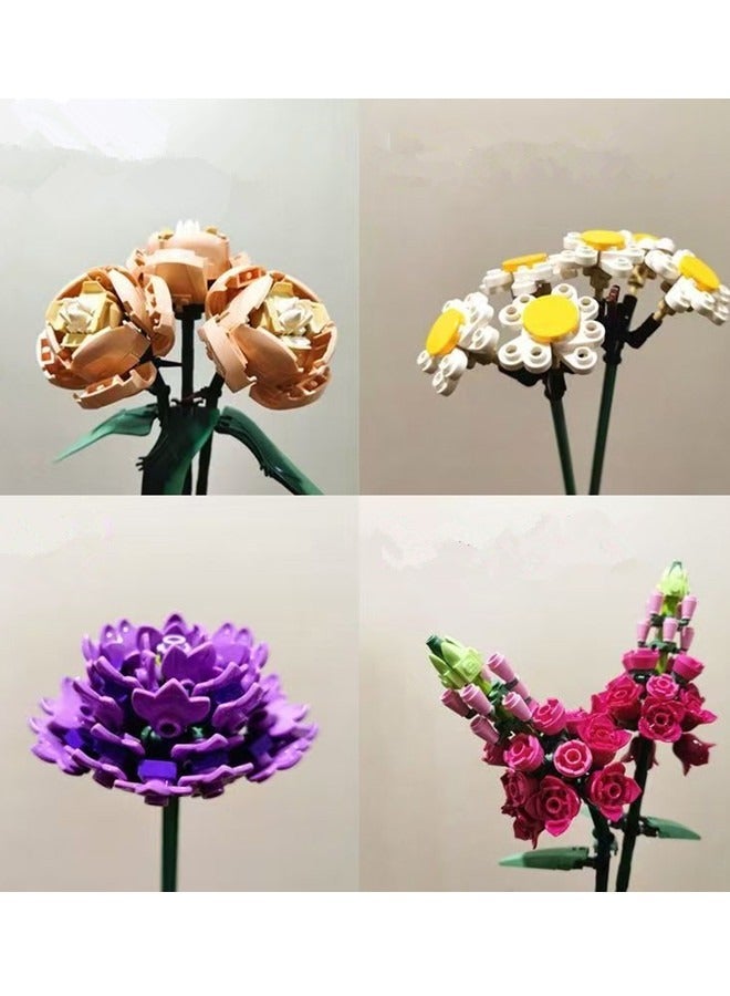 Flower Bouquet Building Decoration Set - Artificial Flowers with Roses, Decorative Home Accessories, Gift,Building Toys,756 Pieces - Image 2